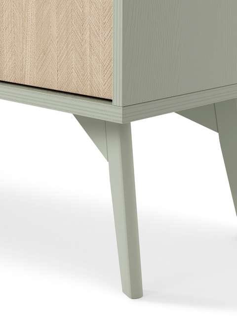 Komoda RTV ELEGIA skandynawska beż/eukaliptus 158 cm z półkami minimalistyczna BOHO