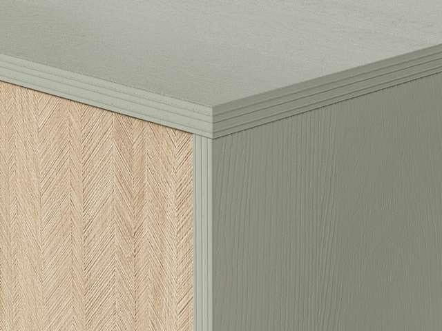 Komoda RTV ELEGIA skandynawska beż/eukaliptus 158 cm z półkami minimalistyczna BOHO