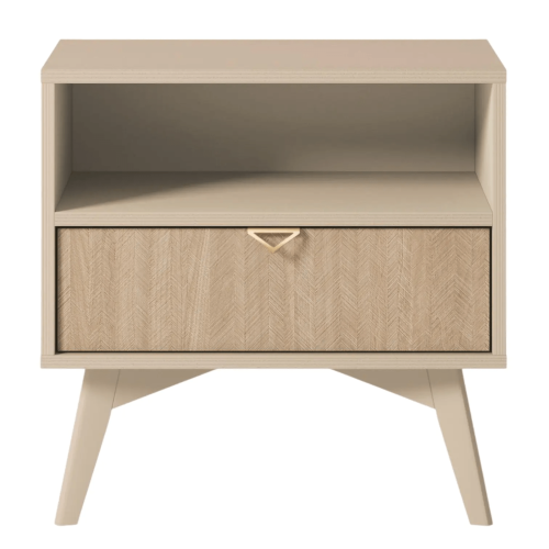 Stolik nocny ELEGIA beżowy 54 cm BOHO do sypialni Z SZUFLADĄ skandynawski