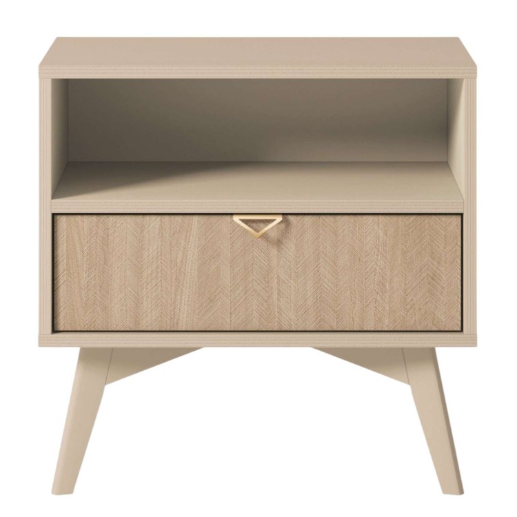 Stolik nocny ELEGIA beżowy 54 cm BOHO do sypialni Z SZUFLADĄ skandynawski