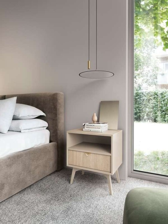 Stolik nocny ELEGIA beżowy 54 cm BOHO do sypialni Z SZUFLADĄ skandynawski