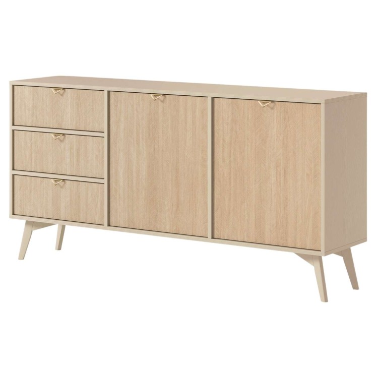 KOMODA ELEGIA beżowa158 cm pojemna SZUFLADY PÓŁKI SKANDYNAWSKA wysokie nogi z drewna