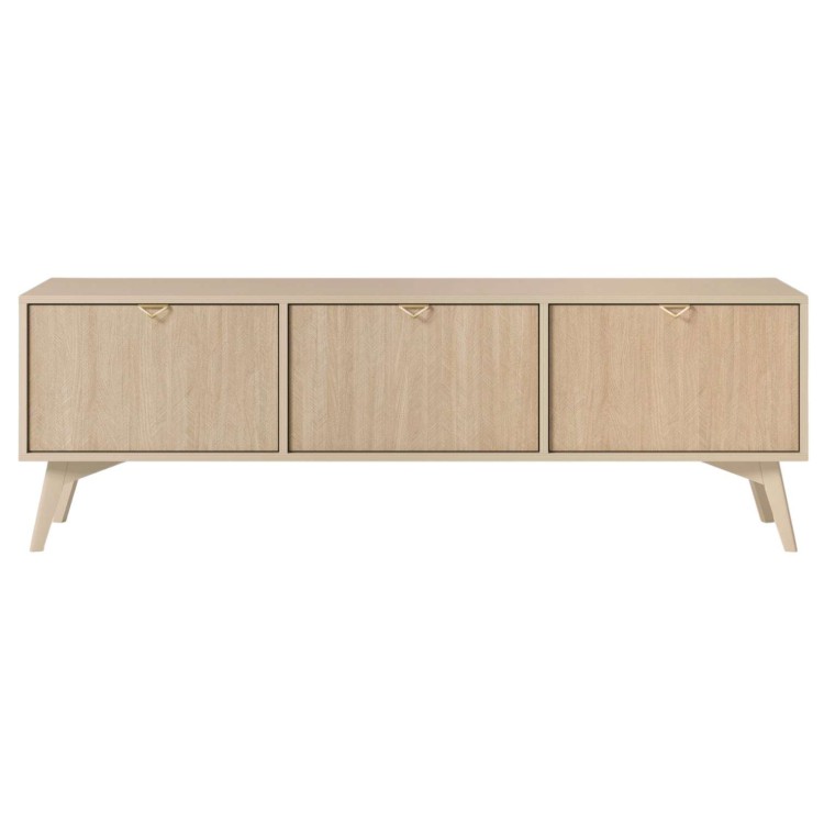Komoda RTV ELEGIA beżowa skandynawska 158 cm z półkami minimalistyczna