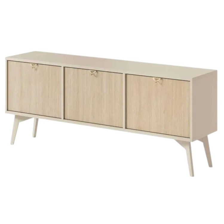 Komoda RTV ELEGIA beżowa skandynawska 158 cm z półkami minimalistyczna