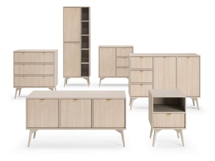 Komoda RTV ELEGIA beżowa skandynawska 158 cm z półkami minimalistyczna