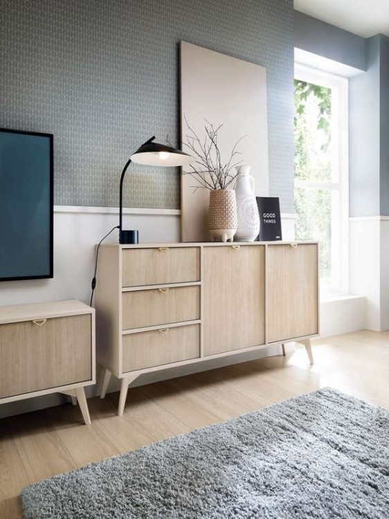 Komoda RTV ELEGIA beżowa skandynawska 158 cm z półkami minimalistyczna
