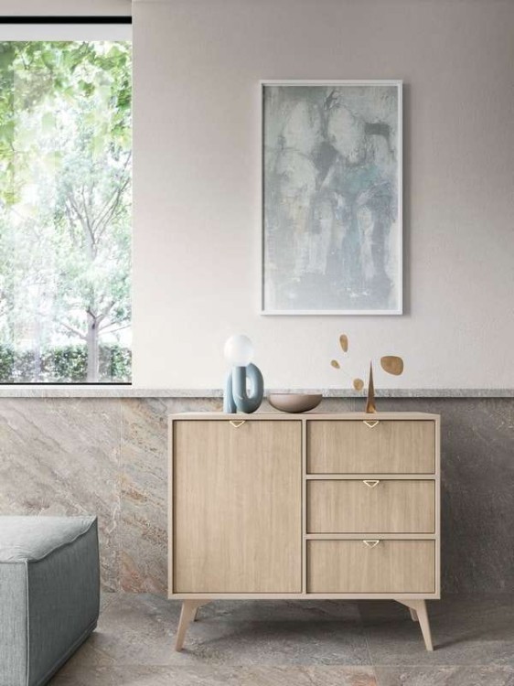 Komoda RTV ELEGIA beżowa skandynawska 158 cm z półkami minimalistyczna