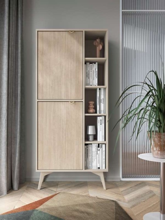Komoda RTV ELEGIA beżowa skandynawska 158 cm z półkami minimalistyczna