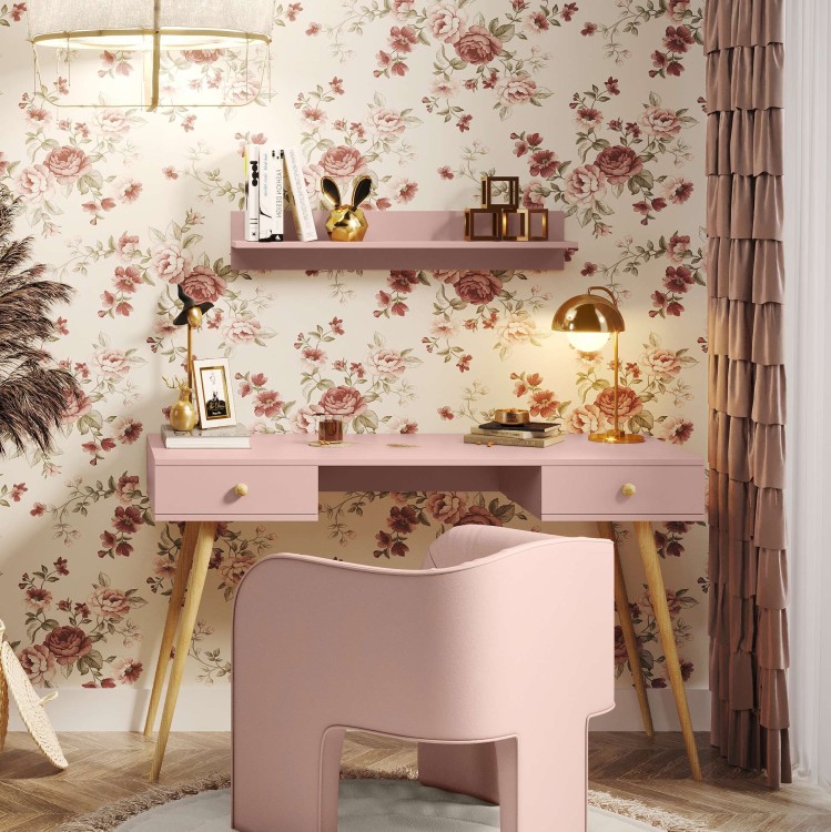 Biurko różowe ROSE z dwiema SZUFLADAMI BOHO drewniane nóżki SKANDYNAWSKIE