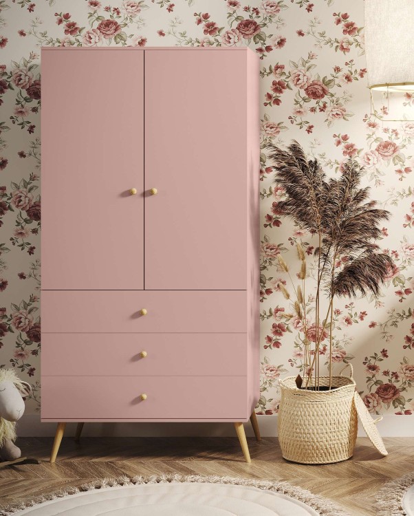 Biurko różowe ROSE z dwiema SZUFLADAMI BOHO drewniane nóżki SKANDYNAWSKIE