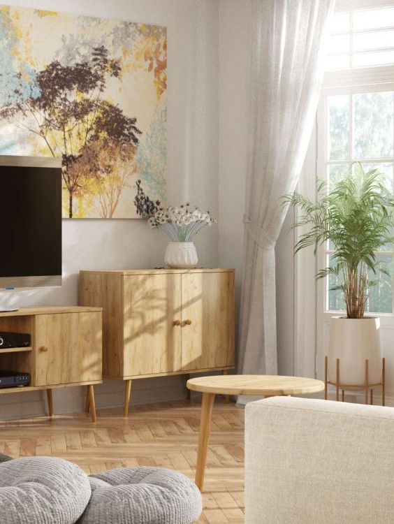 SZAFKA RTV 170 cm ROSE dąb craft złoty SZUFLADY SKANDYNAWSKA nogi DREWNIANE WYSOKIE