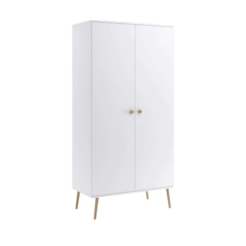 SZAFA biała ROSE SKANDYNAWSKA DRĄŻEK + DWIE PÓŁKI nogi DREWNIANE WYSOKIE