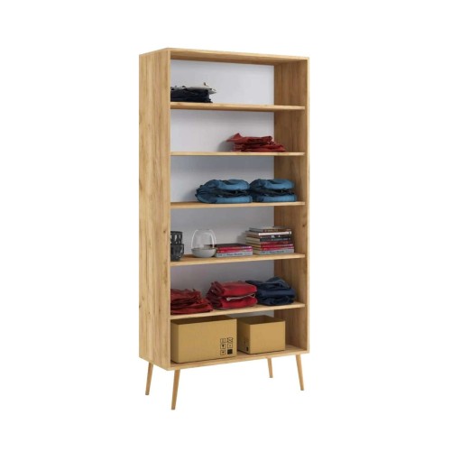 SZAFA ROSE pojemna SKANDYNAWSKA kolor dąb craft 5 PÓŁEK nogi DREWNIANE WYSOKIE