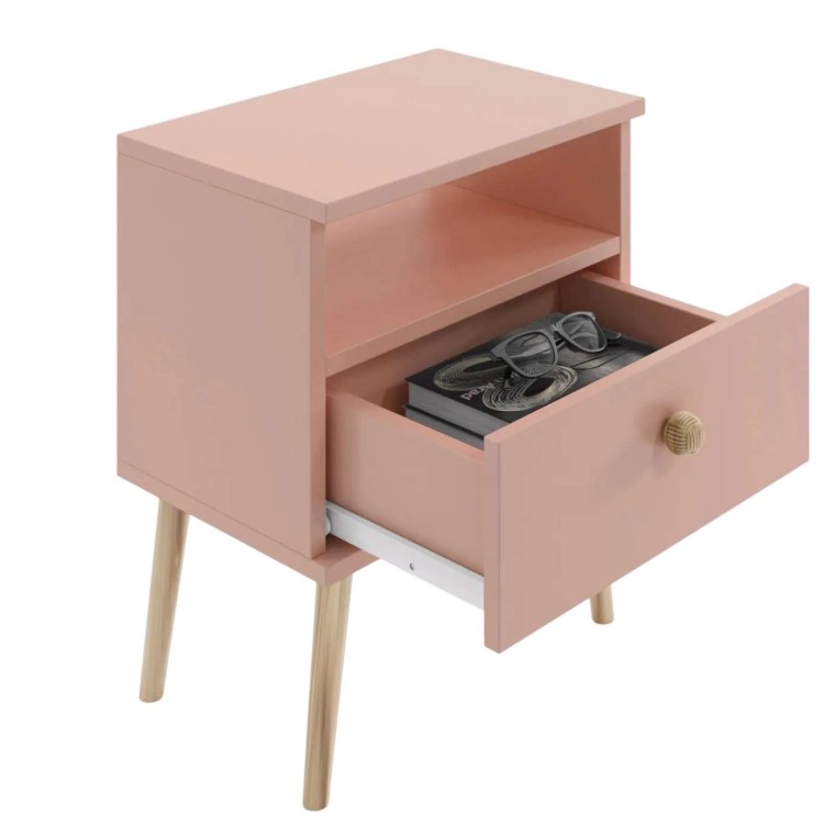 Stolik nocny różowy 44 cm ROSE na nogach z LITEGO DREWNA SKANDYNAWSKI