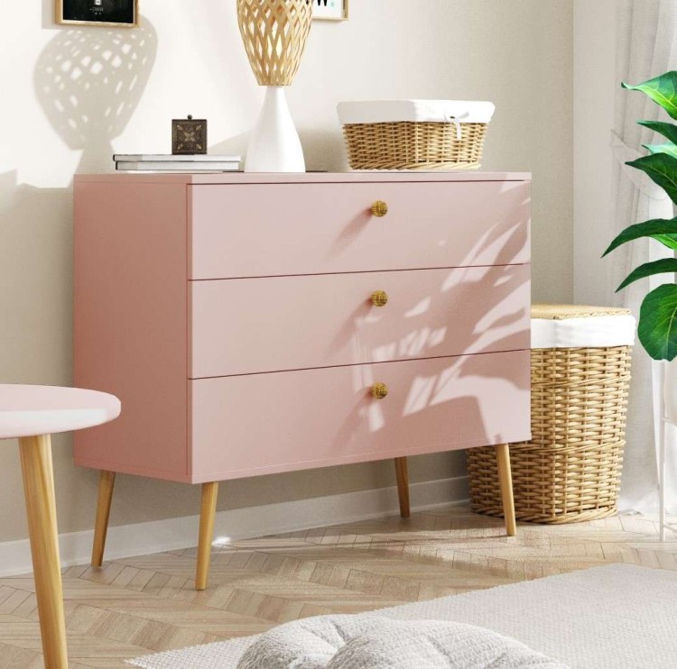 Stolik nocny różowy 44 cm ROSE na nogach z LITEGO DREWNA SKANDYNAWSKI