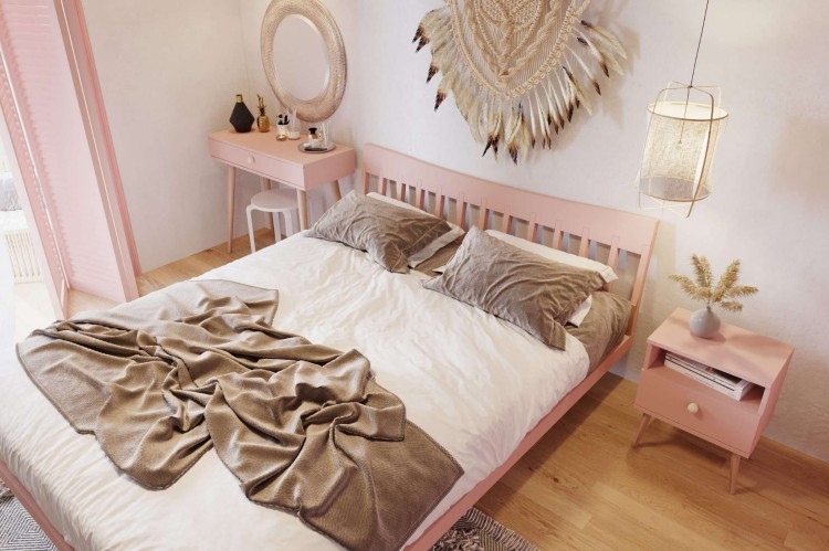 Stolik nocny różowy 44 cm ROSE na nogach z LITEGO DREWNA SKANDYNAWSKI