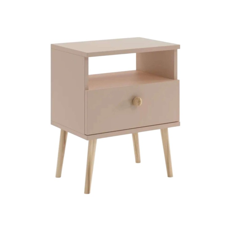 Stolik nocny beżowy macchiato 44 cm ROSE na nogach z LITEGO DREWNA SKANDYNAWSKI