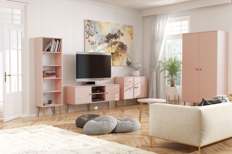 TOALETKA różowa ROSE KONSOLA 90 cm BOHO szuflada drewniane nóżki SKANDYNAWSKA