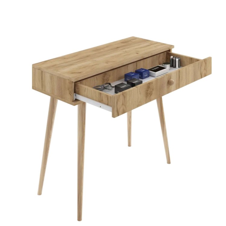 TOALETKA ROSE KONSOLA 90 cm BOHO Dąb Craft Złoty szuflada drewniane nóżki SKANDYNAWSKA