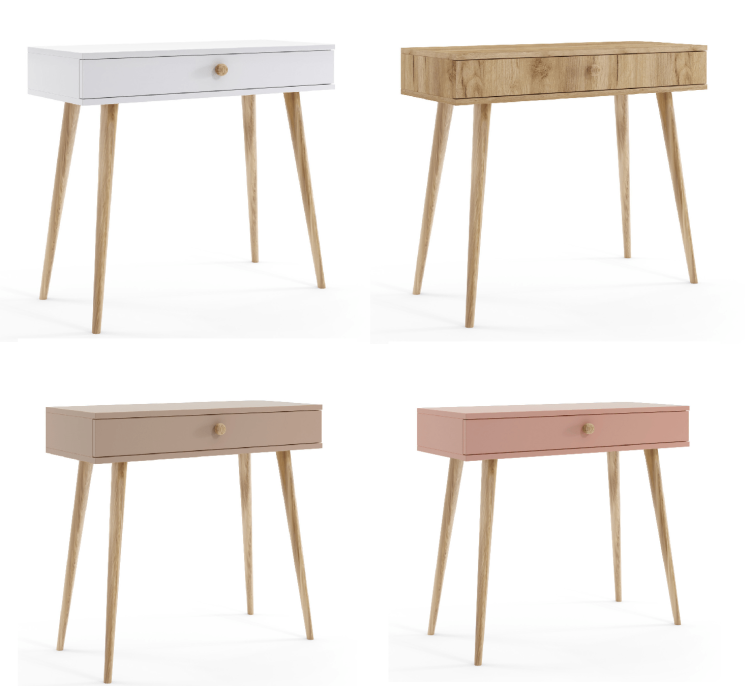 TOALETKA ROSE KONSOLA 90 cm BOHO Dąb Craft Złoty szuflada drewniane nóżki SKANDYNAWSKA