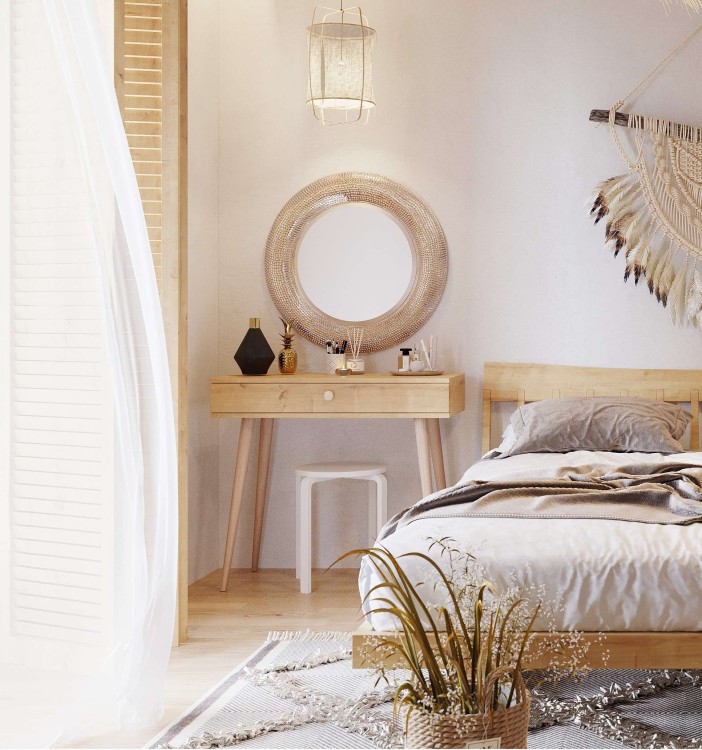 TOALETKA ROSE KONSOLA 90 cm BOHO Dąb Craft Złoty szuflada drewniane nóżki SKANDYNAWSKA