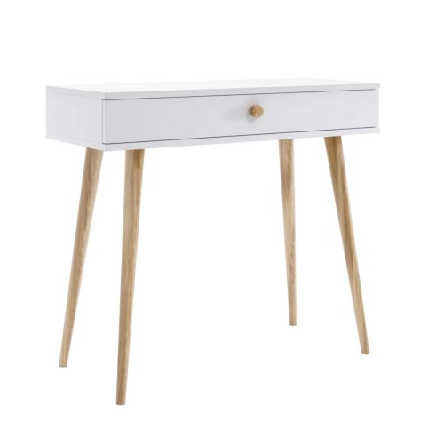 TOALETKA biała ROSE KONSOLA 90 cm BOHO szuflada drewniane nóżki SKANDYNAWSKA