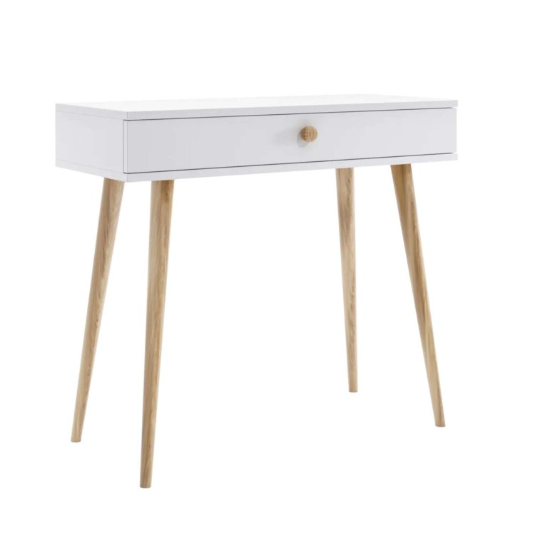 TOALETKA biała ROSE KONSOLA 90 cm BOHO szuflada drewniane nóżki SKANDYNAWSKA