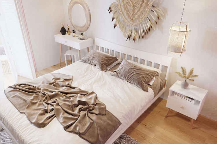 TOALETKA biała ROSE KONSOLA 90 cm BOHO szuflada drewniane nóżki SKANDYNAWSKA