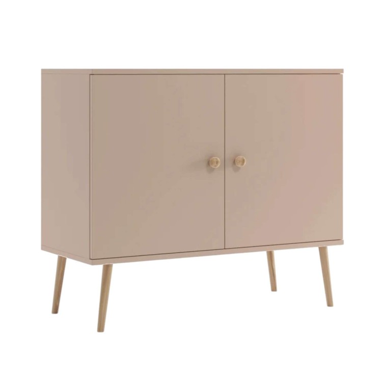 KOMODA BEŻOWA MACCHIATO ROSE 100 cm Z DRZWICZKAMI SKANDYNAWSKA POJEMNA NOGI WYSOKIE DREWNIANE