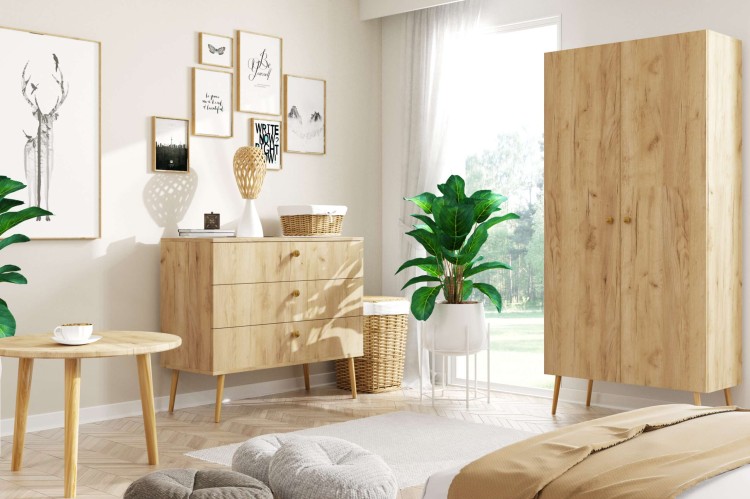 KOMODA ROSE 100 cm Z DRZWICZKAMI KOLOR DĄB CRAFT ZŁOTY SKANDYNAWSKA POJEMNA NOGI WYSOKIE DREWNIANE