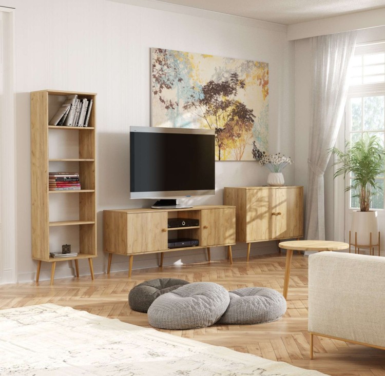 KOMODA ROSE 100 cm Z DRZWICZKAMI KOLOR DĄB CRAFT ZŁOTY SKANDYNAWSKA POJEMNA NOGI WYSOKIE DREWNIANE