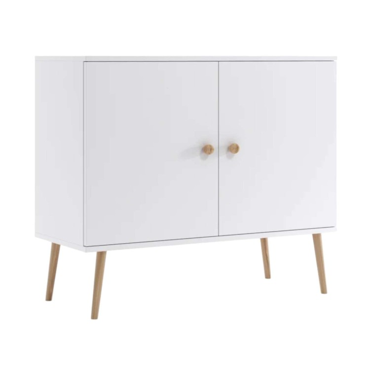 KOMODA BIAŁA ROSE 100 cm Z DRZWICZKAMI SKANDYNAWSKA POJEMNA- NOGI WYSOKIE DREWNIANE