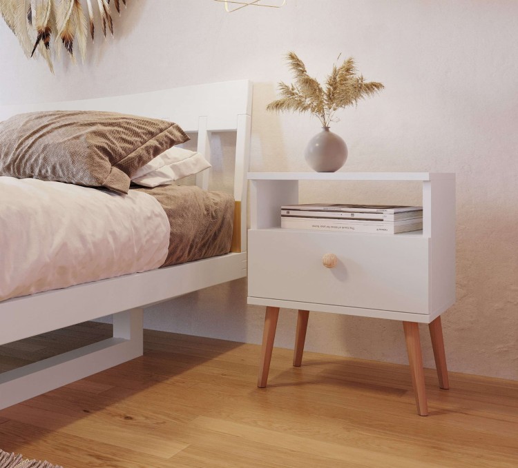 KOMODA BIAŁA ROSE 100 cm Z DRZWICZKAMI SKANDYNAWSKA POJEMNA- NOGI WYSOKIE DREWNIANE