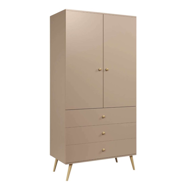 SZAFA ROSE BEŻOWA MACCHIATO Z TRZEMA SZUFLADAMI I DRĄŻKIEM SKANDYNAWSKA - NOGI WYSOKIE DREWNIANE