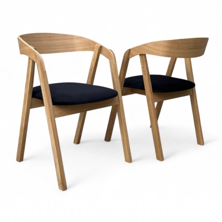 Zestaw 4x Krzesło Dębowe z Tapicerowanym Siedziskiem Dąb Naturalny Olejowany + Tkanina Velvet Riviera 100 (Czarny)