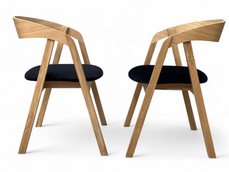 Zestaw 4x Krzesło Dębowe z Tapicerowanym Siedziskiem Dąb Naturalny Olejowany + Tkanina Velvet Riviera 100 (Czarny)