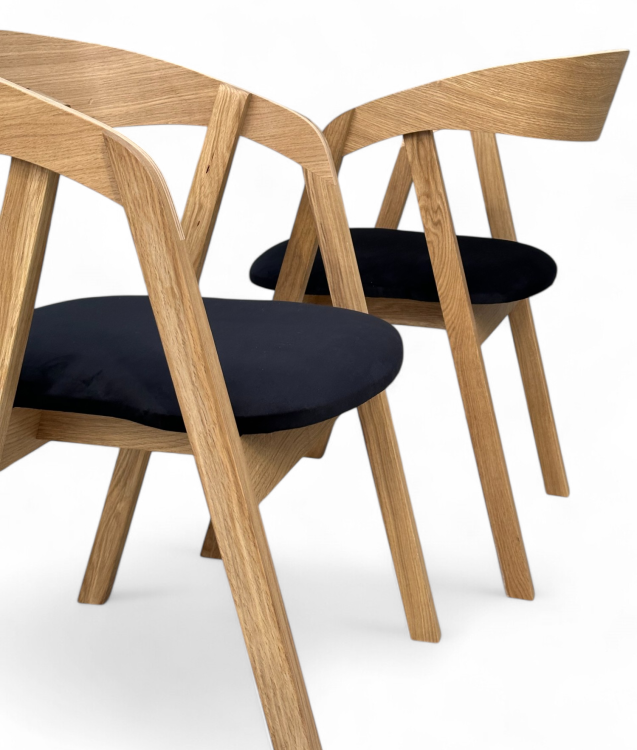 Zestaw 4x Krzesło Dębowe z Tapicerowanym Siedziskiem Dąb Naturalny Olejowany + Tkanina Velvet Riviera 100 (Czarny)