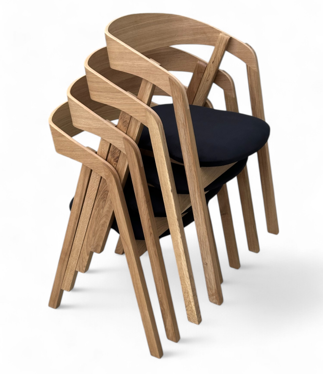 Zestaw 4x Krzesło Dębowe z Tapicerowanym Siedziskiem Dąb Naturalny Olejowany + Tkanina Velvet Riviera 100 (Czarny)