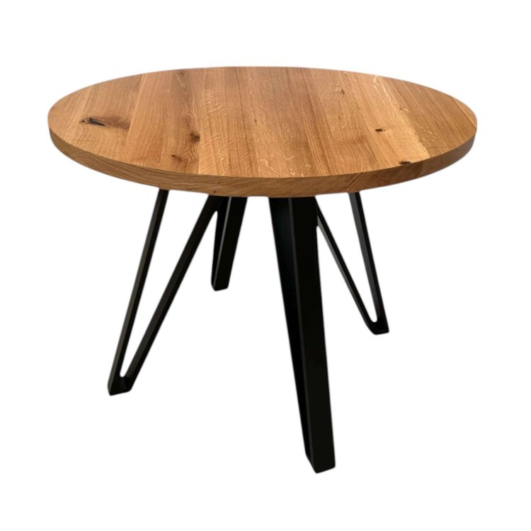 Stół LOFT Okrągły z Litego Drewna Dębowego Ø90 cm na Metalowej Podstawie Rodzaj blatu Drewno sękate Odcień wykończenia blatu Antique