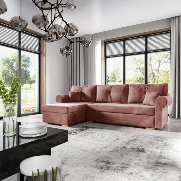 Narożnik tapicerowany FRIZ z FUNKCJĄ SPANIA i DWOMA POJEMNIKAMI NA POŚCIEL – ELEGANCKI DESIGN I WYGODA Tkanina Grupa 1 TAK Tkanina Grupa 2 NIE