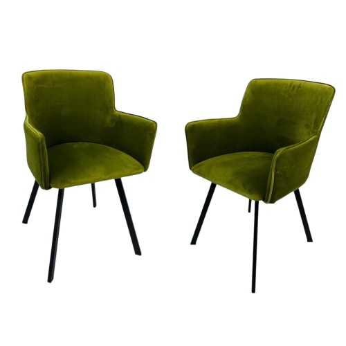 Zestaw 2x Krzesło Tapicerowane WIKI – Czarne Nogi + Zielony Velvet