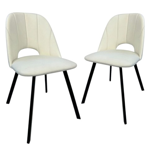 Zestaw 2x Krzesło Tapicerowane MAYA II – Czarny Metal + Jasny Velvet