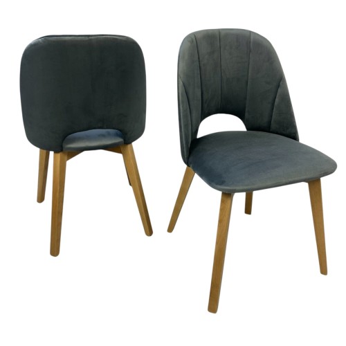 Zestaw 2x Krzesło Tapicerowane MAYA II – Dąb Jasny + Szary Velvet
