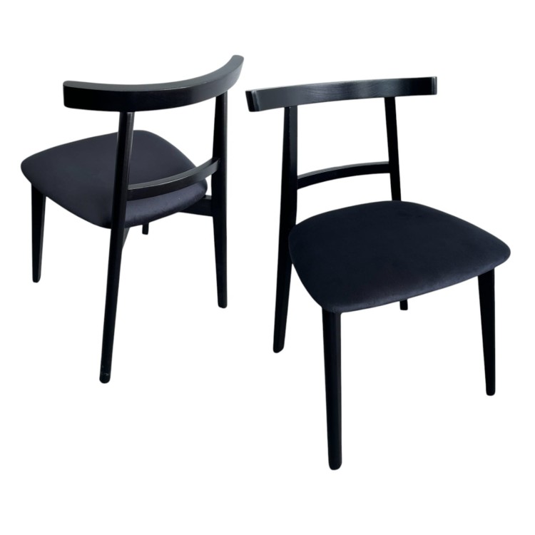 Zestaw 2x Krzesło Czarne Tapicerowane KT71 na Czarnym Drewnianym Stelażu