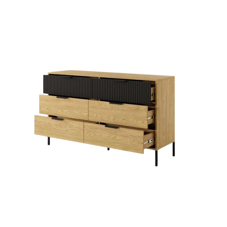 Komoda BALTICA 6 szuflad 138 cm Dąb Baltic+Czarny | Styl i funkcjonalność