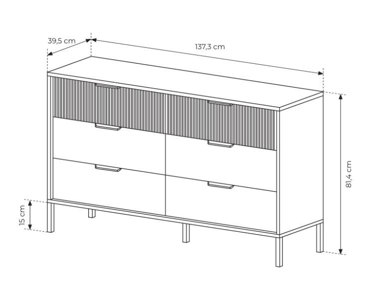 Komoda BALTICA 6 szuflad 138 cm Dąb Baltic+Czarny | Styl i funkcjonalność
