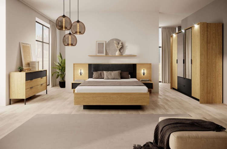 Komoda BALTICA 6 szuflad 138 cm Dąb Baltic+Czarny | Styl i funkcjonalność