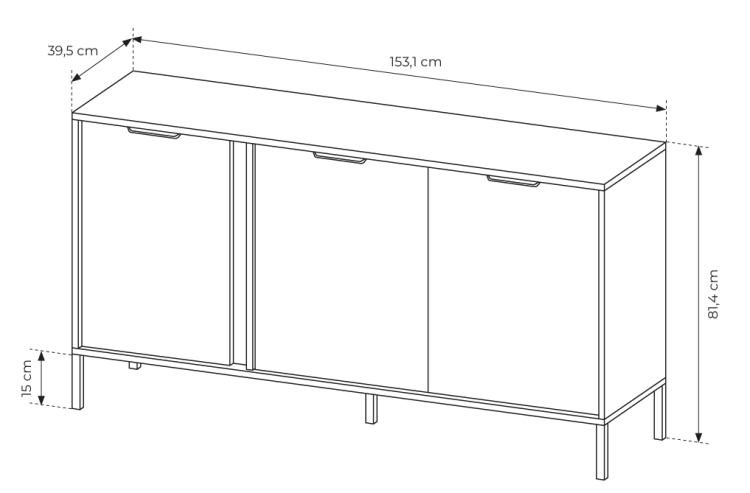 KOMODA do salonu LARSJA 153 cm z DRZWIAMI i SZUFLADAMI | Antracyt + Złoty