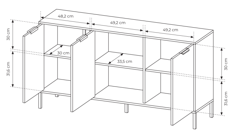 KOMODA do salonu LARSJA 153 cm z DRZWIAMI i SZUFLADAMI | Antracyt + Złoty