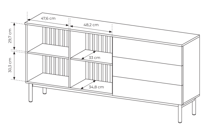 KOMODA 180 cm LANGIA do salonu SZUFLADY Dąb Avoke + Czarny | Nowoczesny Styl